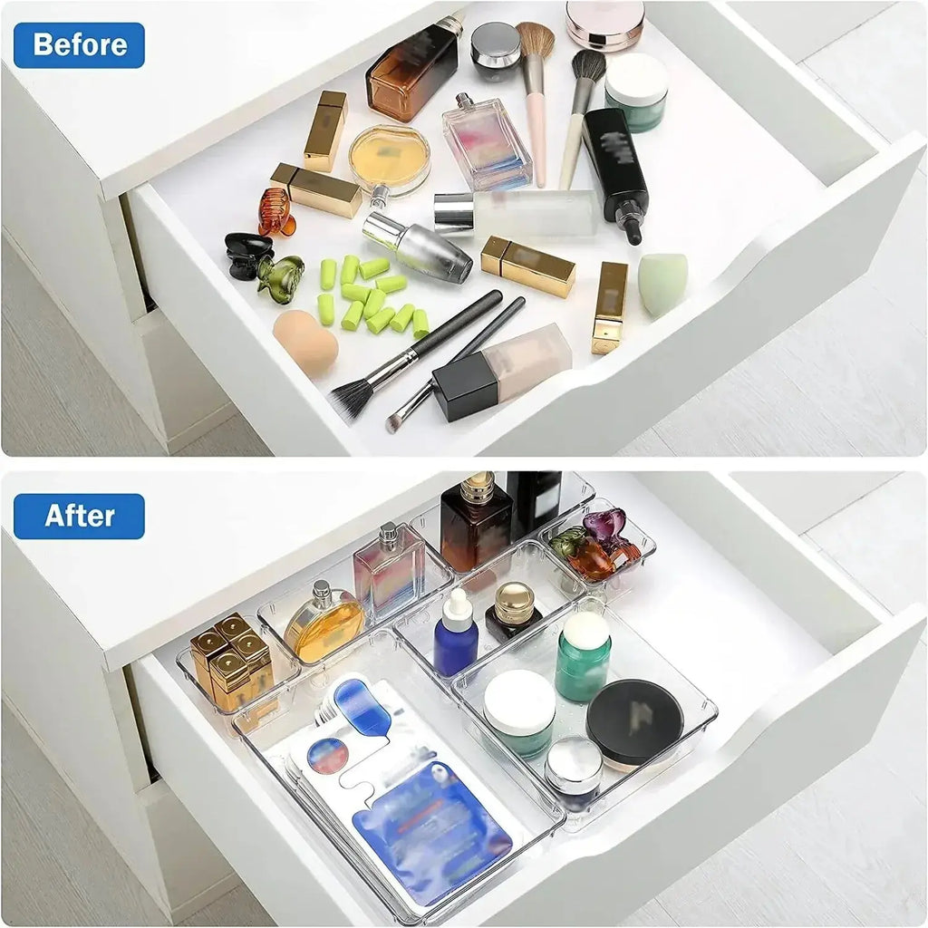 7/14 Pcs Drawer Organizers Set Clear Plastic Desk Dividers Bins