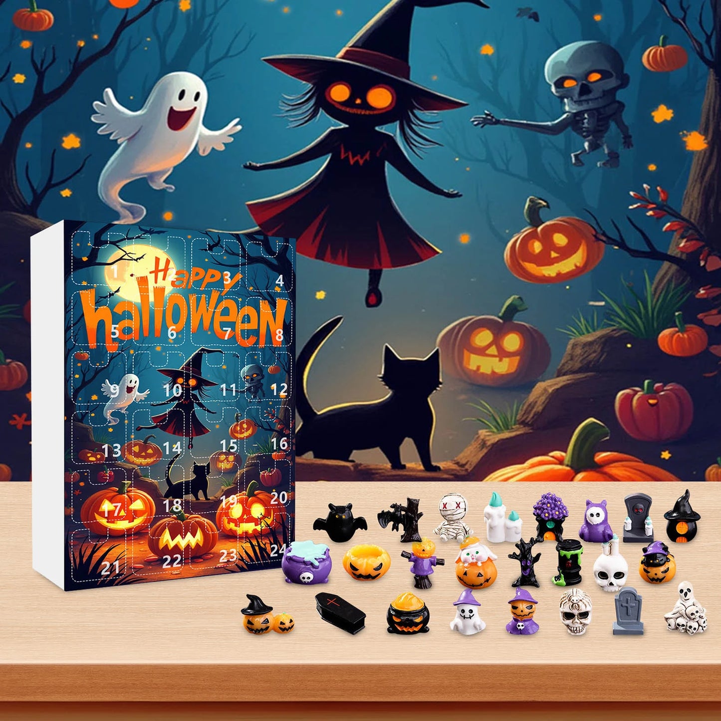Halloween Advent Calendar 2025 with 24Pcs Horror Figures Halloween Countdown Calendar Spooky Advent Calendar for Kids and Adults