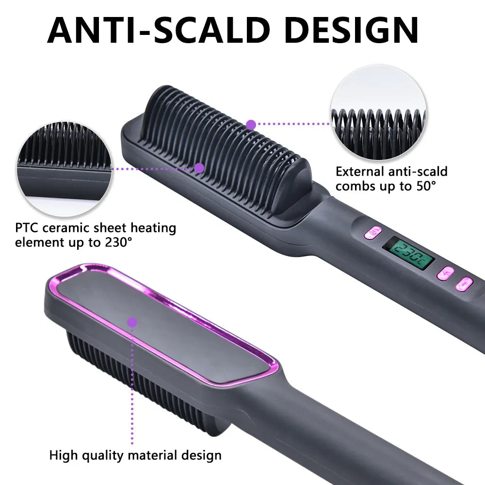 Electric Hot Comb Multifunctional Straight Hair Straightener Comb Negative Ion Anti-Scalding Styling Tool Straightening Brush Stone's Store