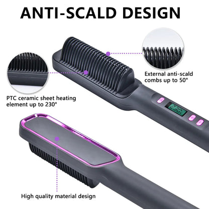 Electric Hot Comb Multifunctional Straight Hair Straightener Comb Negative Ion Anti-Scalding Styling Tool Straightening Brush Stone's Store