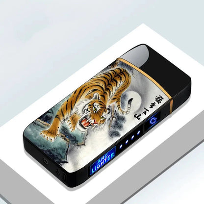 Hot Electric Windproof Metal Lighter Double Arc Flameless Plasma Rechargeable USB Lighter LED Power Display Touch Sensor Lighter Firefirefire Store