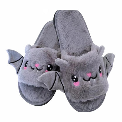 Halloween New Bat Plush Shoes Lightweight Home Fuzzy Slippers Women Men Flip Flops Cartoon Kid Adults Flat Slides for Party