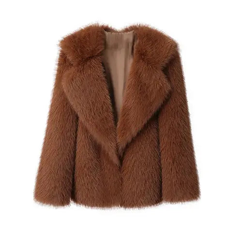 Neo Mint Luxury Brand Women Faux Fur Coat Animal Gradient Color 2024
