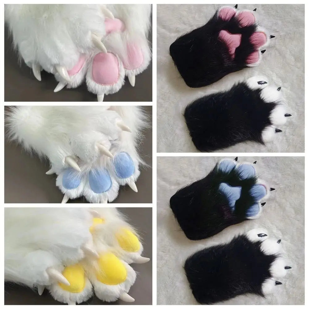 Guantes Kawaii de dibujos animados para disfraz, peludos, de piel, Kigurumi, de felpa, con patas de gato, guantes gruesos y cálidos con garras de gato, regalos