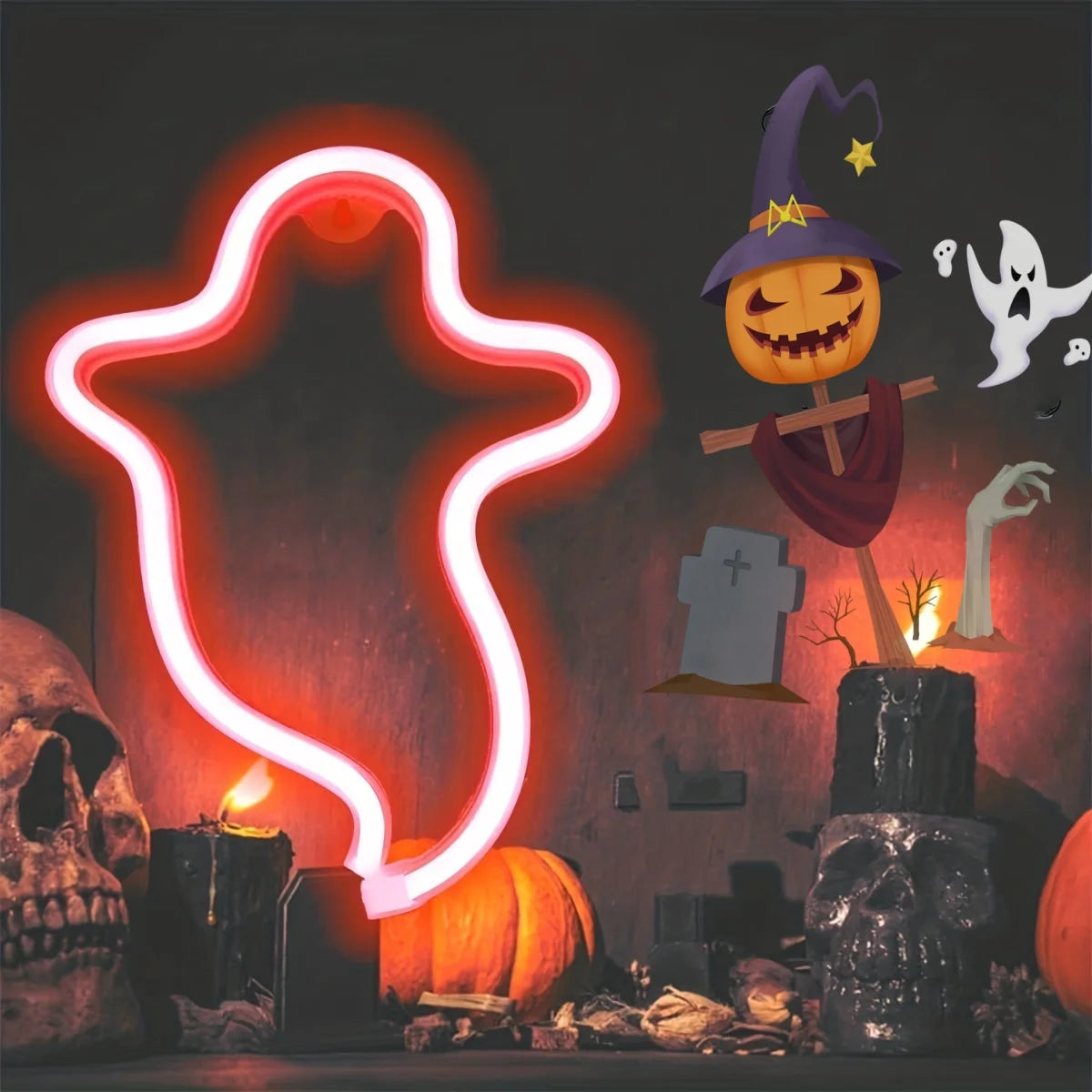 Halloween Led Neon Sign, Party Wall Art Decoration, Horror Atmosphere, Signature Neon Pendant, Room Night Light, USB or Battery Powered (Battery Not Included)