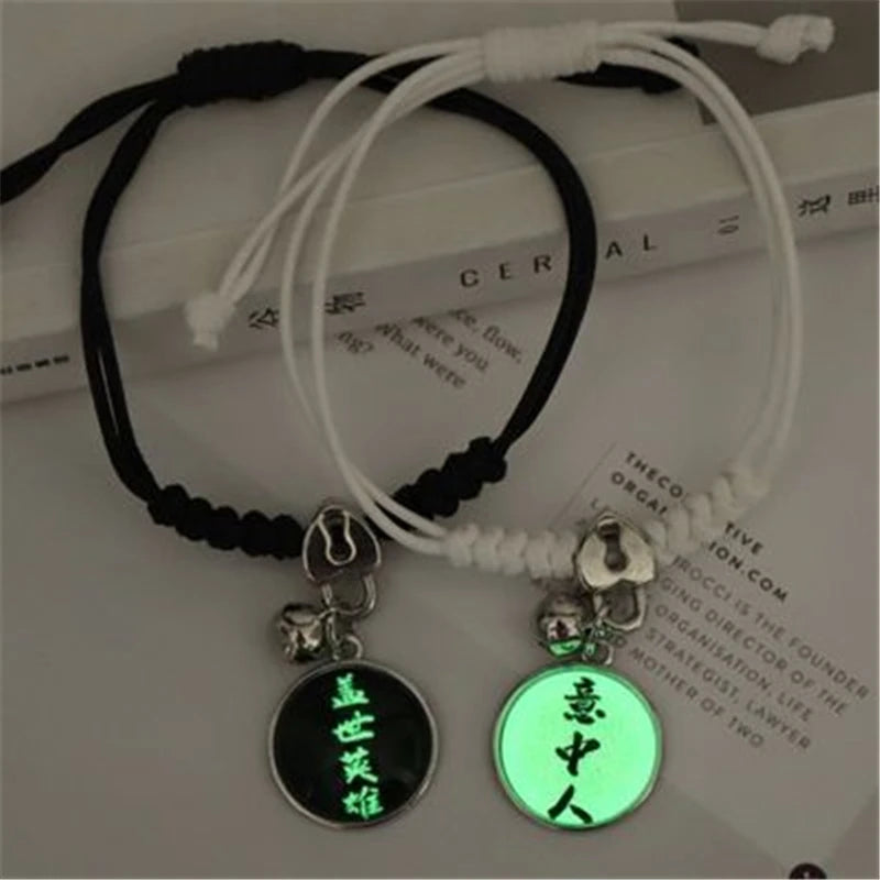 Luminous Beads Star Couple Bracelets For Women Men Charm Cat Flower Heart Key Lock Cross Matching Bracelets dropshipping-A Store