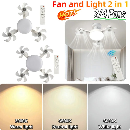 2 In 1 Hanging Fan with LED Light E27 Universal Dimming Drone Fan Silent Ceiling Drone Fan for Dining Room Bedroom Living Room