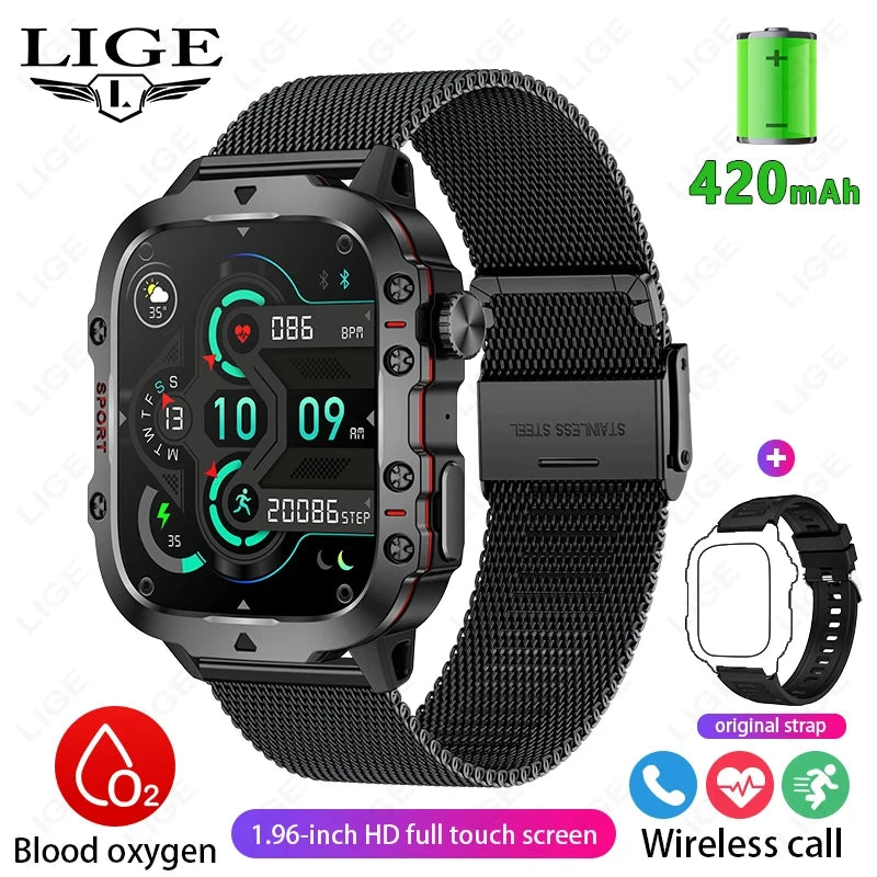 Smart Watch for Xiaomi Military GPS Tracker Men IP68 5ATM Outdoor Sports Fitness Tracker Health Monitor 1.96" BT Call Smartwatch LIGE SmartWatch Official Store