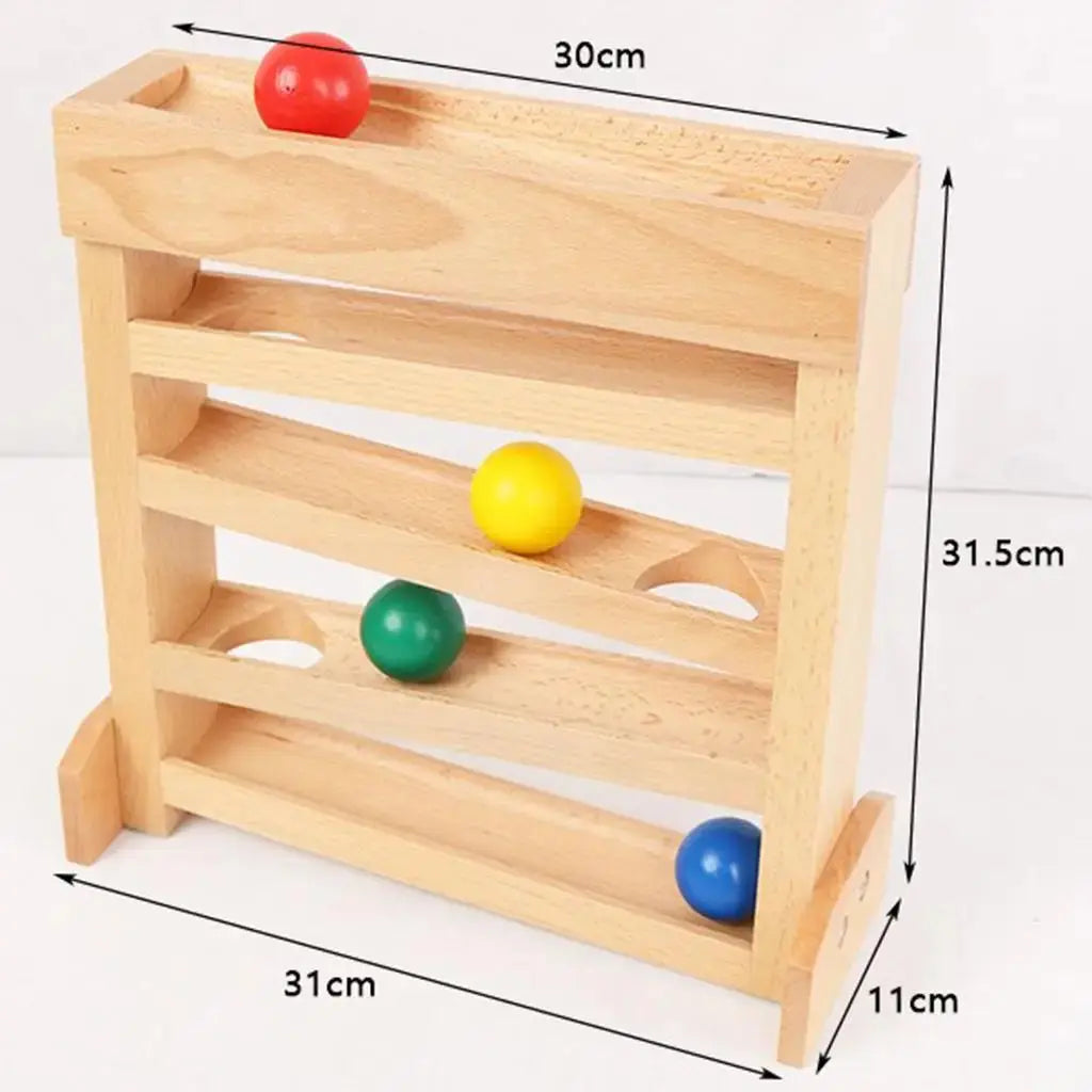 Montessori Ball Track Toy for Toddlers - Wooden Ramp Set with 4 Colorful Balls