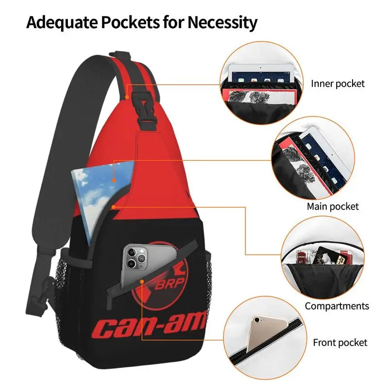 Bolso cruzado de pecho rojo y negro, duradero con correa ajustable y alta capacidad de almacenamiento