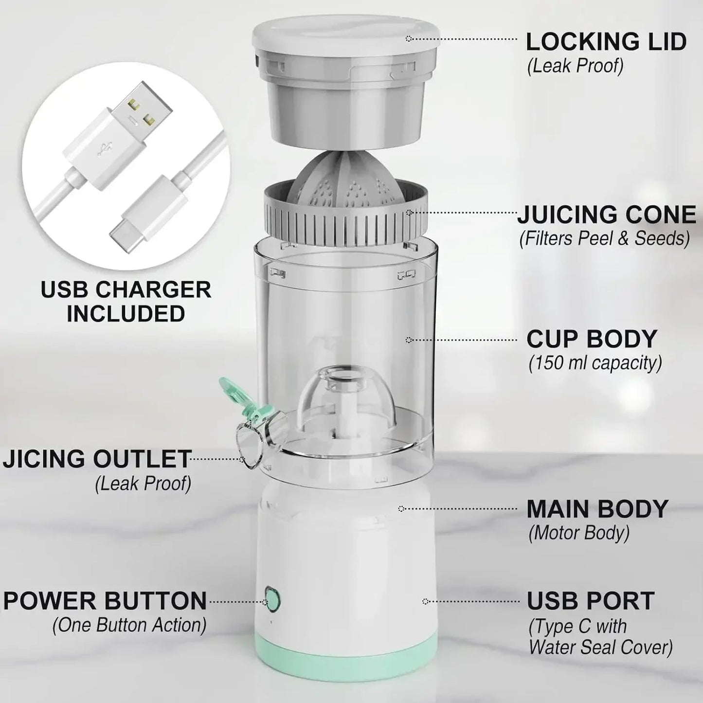 Portable Electric Juicer Electric Juicer Orange Juice Squeezer Fruit Juicer Household Orange Lemon Blender USB Charging Kitchen HELLO NEW WORLD Store