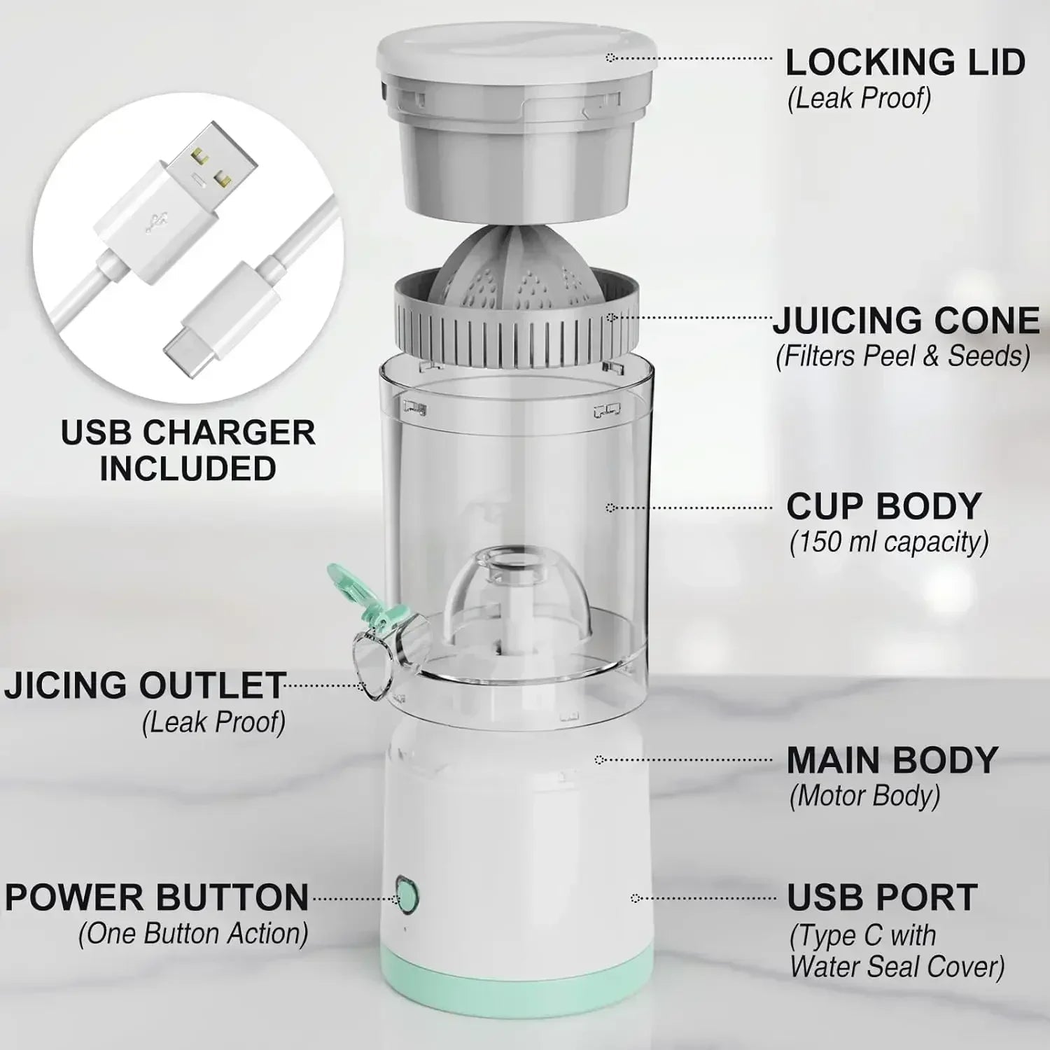 Portable Electric Juicer Electric Juicer Orange Juice Squeezer Fruit Juicer Household Orange Lemon Blender USB Charging Kitchen HELLO NEW WORLD Store