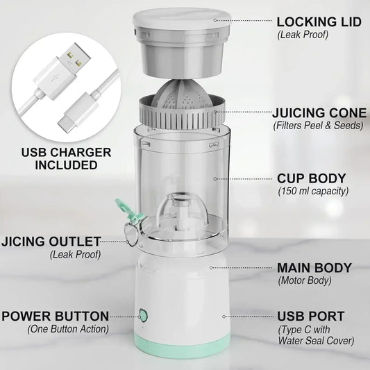 Portable Electric Juicer Electric Juicer Orange Juice Squeezer Fruit Juicer Household Orange Lemon Blender USB Charging Kitchen HELLO NEW WORLD Store