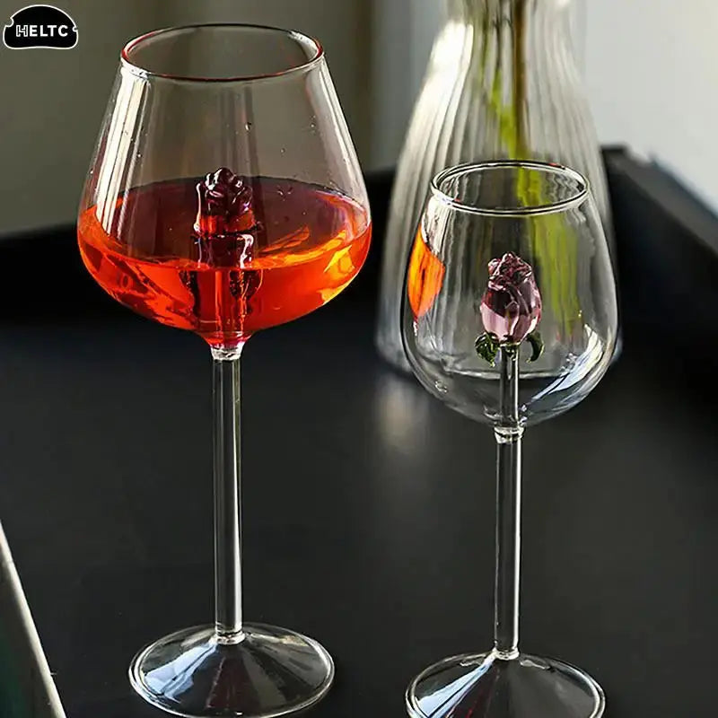 1*Rose Cocktail Glass Creative 3D Pink Glass Rose Built-in Wine Glass