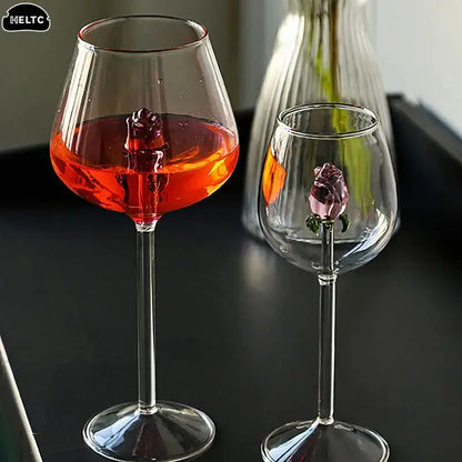1*Rose Cocktail Glass Creative 3D Pink Glass Rose Built-in Wine Glass