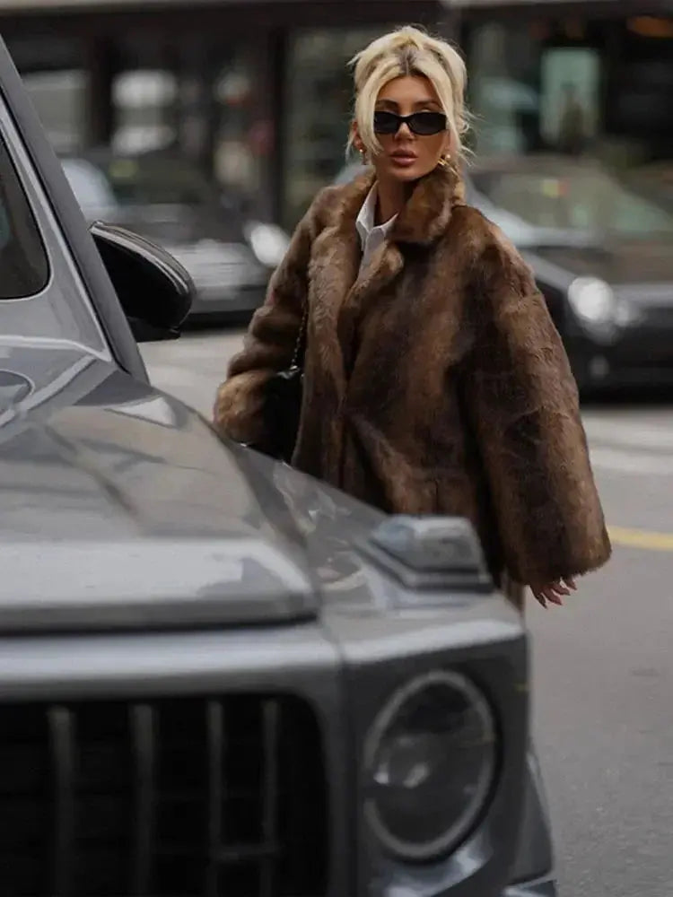 Women's Dark Brown Faux Fur Long Overcoat Single Breasted Fleece Long AliExpress