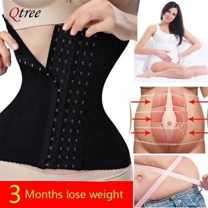 Qtree Dress Slimming Waist Trainer Belt Shapewear Women Belly Cincher Body Shaper Fat Compression Strap Girdles Firm Hook Corset Qtree Shapers Store