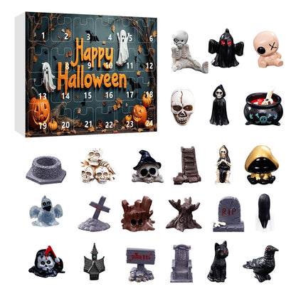 24Pcs Ghost Pumpkin Figurines Halloween Advent Calendar Box Resin Spooky Black Car Bat Ornaments Countdown Calendar Surprise Box