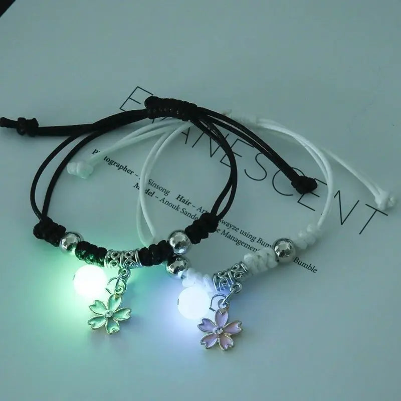Luminous Beads Star Couple Bracelets For Women Men Charm Cat Flower Heart Key Lock Cross Matching Bracelets dropshipping-A Store