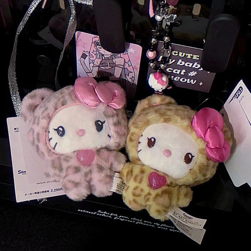 Sanrio Leopard Print Bear Series Hello Kitty Keychain Pendant Cartoon Kitty Cat Plush Doll Pendant Keychain Bag Decorations Gift Stone's Store