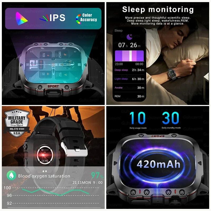 Smart Watch for Xiaomi Military GPS Tracker Men IP68 5ATM Outdoor Sports Fitness Tracker Health Monitor 1.96" BT Call Smartwatch LIGE SmartWatch Official Store