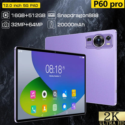 2025 New P60 Pro 5G Dual Tablet Android 14 16GB + 1TB kids Tablet 12 Inch HD Screen 20000mAh Tab Tablets PC With keyboard Laptop Hi - TechPhone Depot Store