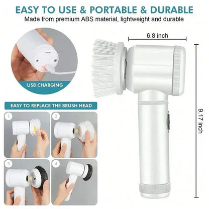 Electric Spin Scrubber, Bathroom Cordless Cleaning Brush Power Scrubber with 5 Replaceable Brush Heads, Electric Cleaning Brush Stone's Store