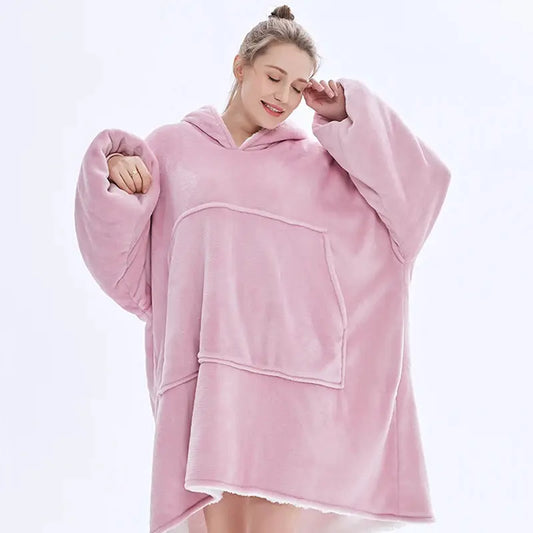 HMSU Winter Outdoor Hooded Pocket Blankets Warm Soft Hoodie Slant Robe