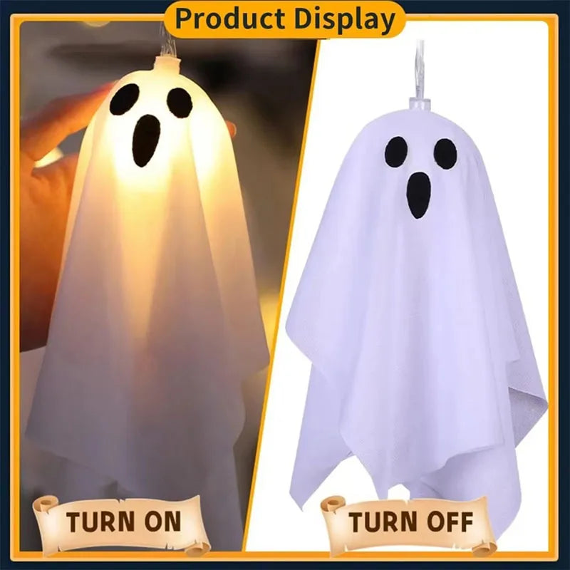 Halloween Ghost String Lights, 10PCS LED Spooky Hanging Ghosts Decor, Light Up Glow Garland, 8 Modes Waterproof String Garland
