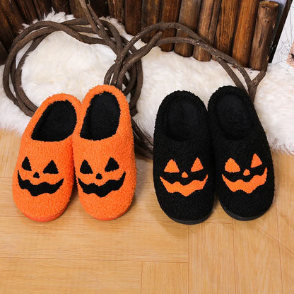 Cozy Halloween Pumpkin Slippers Women Soft Plush Non Slip Indoor Cotton Slides Woman Keep Warm Comfortable Winter House Slippers