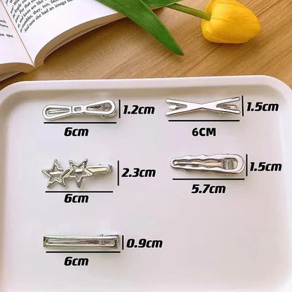 24Pcs/Set Y2K Silver Metal Hairpins for Women Girls Star Hair Clip Multiple Styles Seamless Duckbill Clip Girls Hair Accessoires Xihui Headwear Store