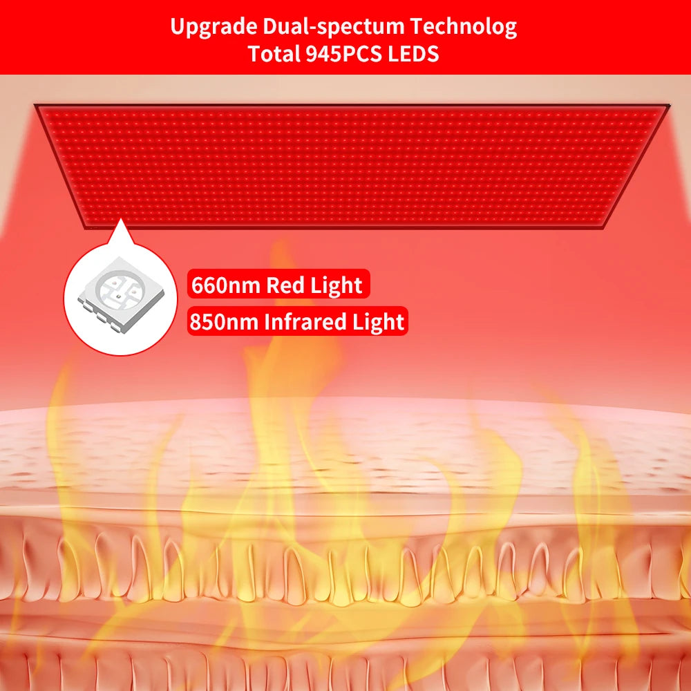 Red Light Mat Full Body 63" x 23.6" 945pcs LED Beads 660nm and 850nm Red Light Blanket Whole Body LED Light Relax Pad