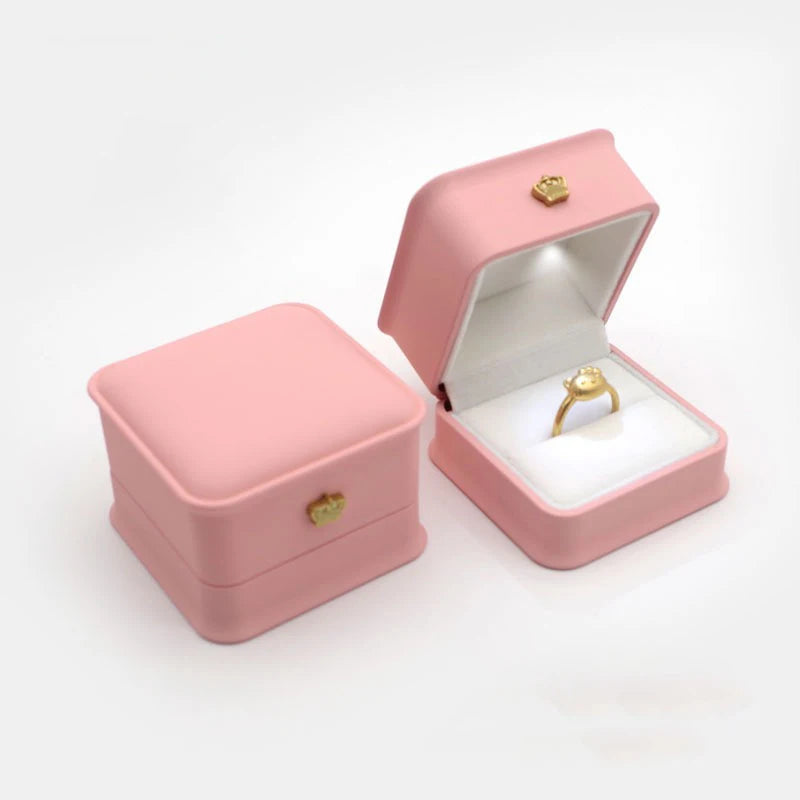 LED Jewelry Ring Box with Llight Luxury Crown Earrings Pendant Storage Display Proposal Wedding Gift Box Jewelry Organizer Box