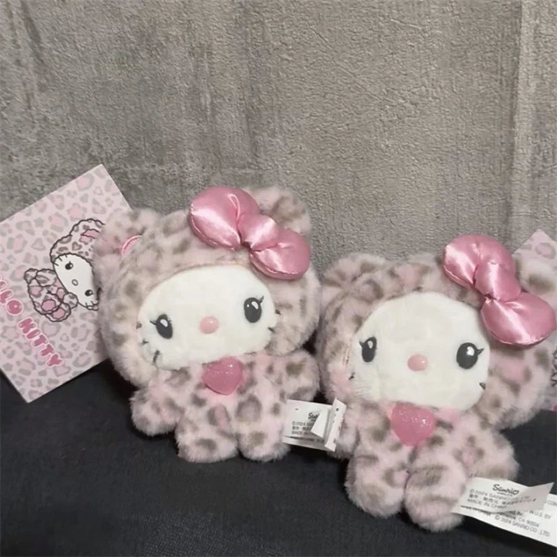 Sanrio Leopard Print Bear Series Hello Kitty Keychain Pendant Cartoon Kitty Cat Plush Doll Pendant Keychain Bag Decorations Gift Stone's Store