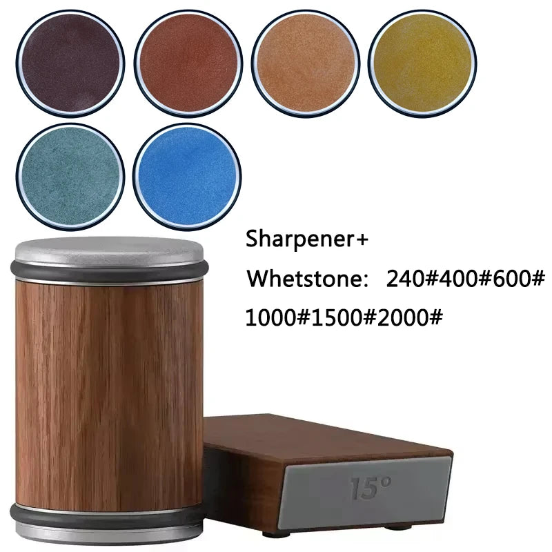 Pouring Rolling Knife Sharpener sapele Magnetic Holder Whetstone Sharpening Stone Kit 15 and 20 Degrees Angle Roller Accessory