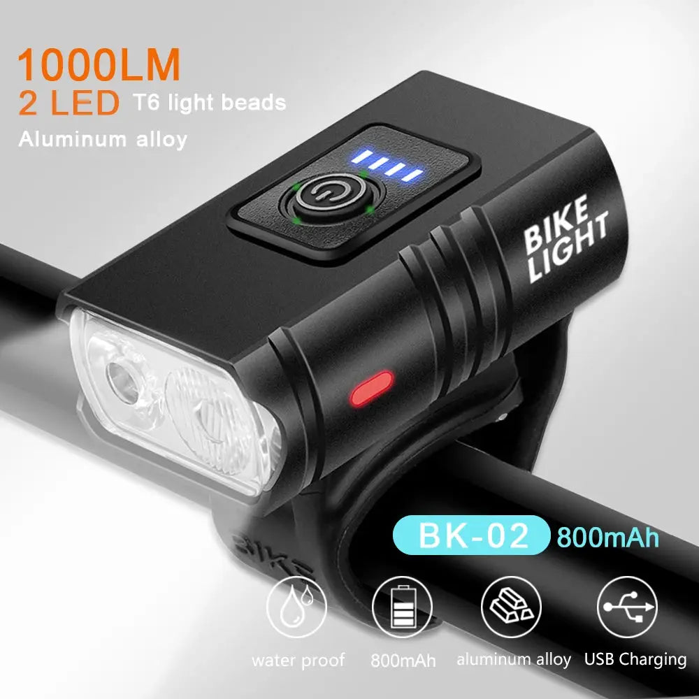 BK02 Bike Light USB Rechargeable T6 LED Bicycle Lights 6 Modes MTB