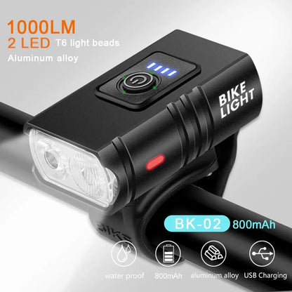 BK02 Bike Light USB Rechargeable T6 LED Bicycle Lights 6 Modes MTB