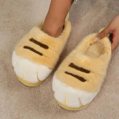 1 Pair Winter Plush Slippers Thick Non-Slip Insoles Cartoon Cat Design