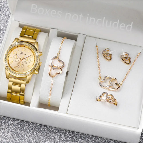 6 unids/set reloj de mujer, moda, diamantes de imitación, correa de acero inoxidable, cuarzo