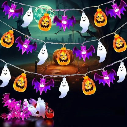1pc LED Halloween String Lights Bat Ghost Pumpkin Decorative Lamp Battery Operated Festival Lights For Halloween Party Decor