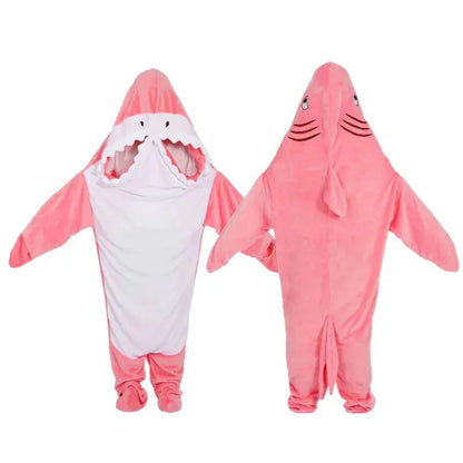 New Shark Shaped Plush Hooded Pajamas For Women And Men Y2k Pink Cute