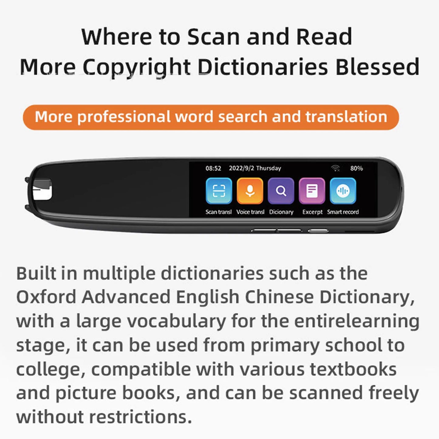 S7 2.99in Scanning Translation Pen 2MP Smart HD WiFi 131 Language Translator Device Dictionary Pen for Language Learners