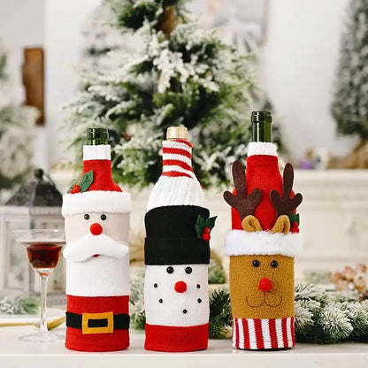 View details for Christmas Snowman Wine Bottle Cover Set Santa Claus Bottle Sweater 