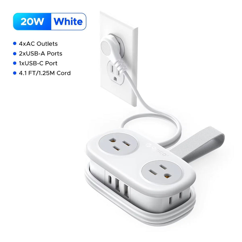 Regleta TravelZap™: 4 enchufes, 2 USB, cable de 1.2 m con organizador