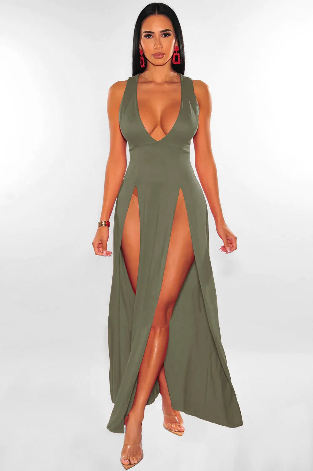 Backless Denim Ruched Maxi Dress