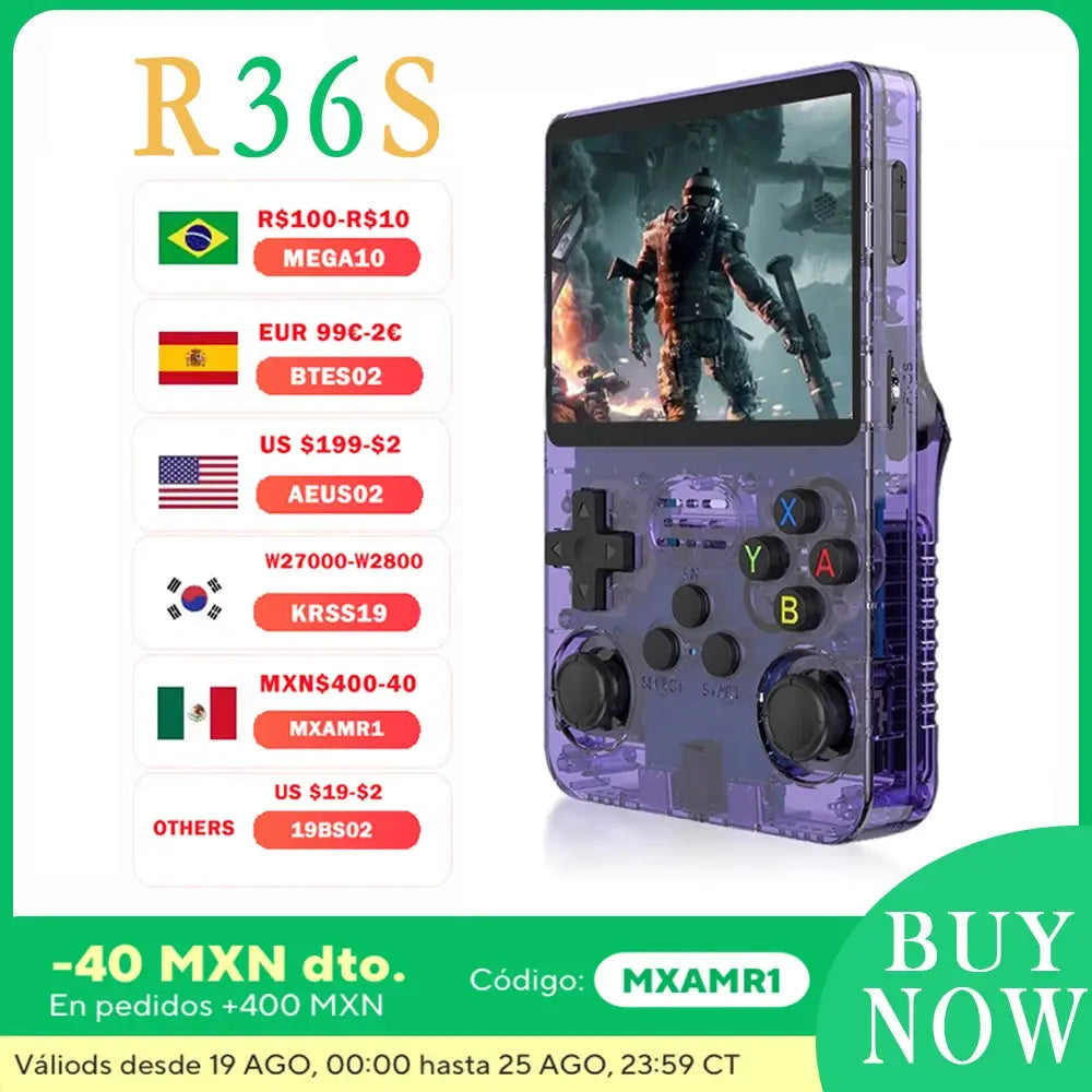 Consola de videojuegos retro portátil R36S Sistema Linux IPS de 3,5 pulgadas