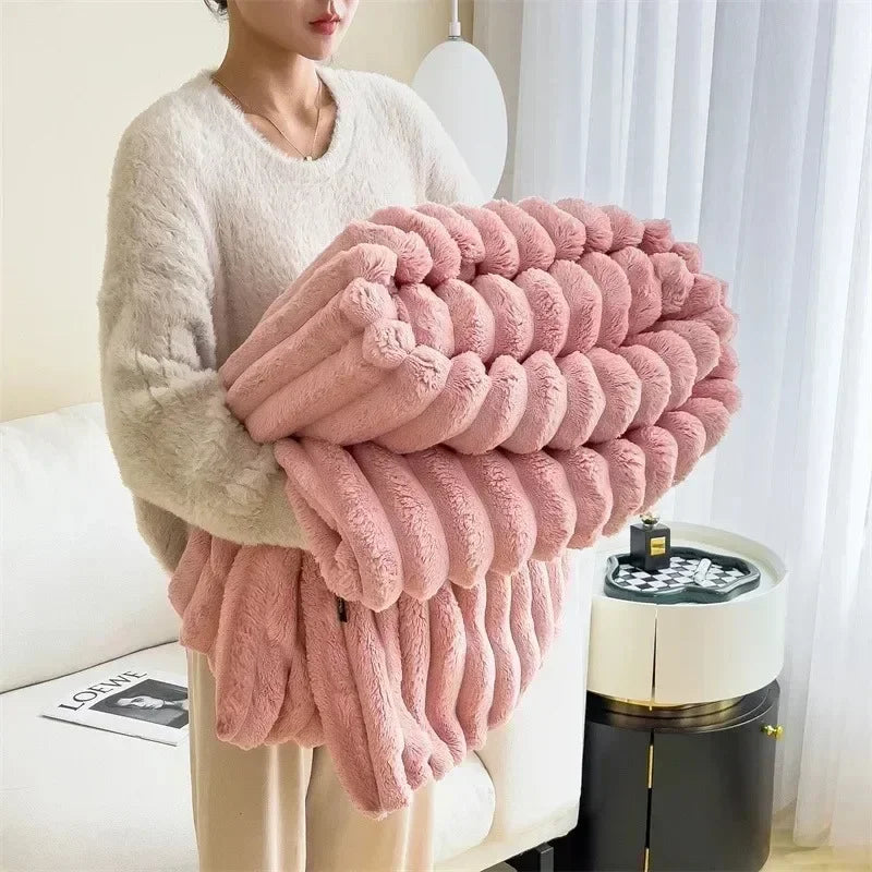 Snuggle Up in Softness: Coral Fleece Bunny Plush Blanket Shop1102735123 Store