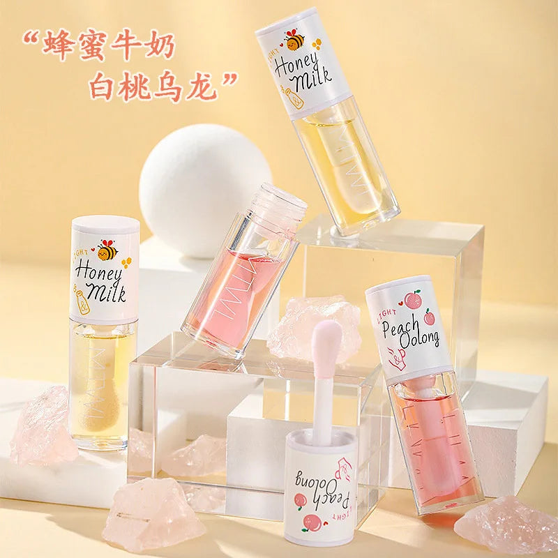 Peach Milk Honey Lip Oil Relieves Dry Moisturizing Lip Gloss Fades Lip Lines Water Light Lips Big Brush Head Cute DENESY Cosmetics Store