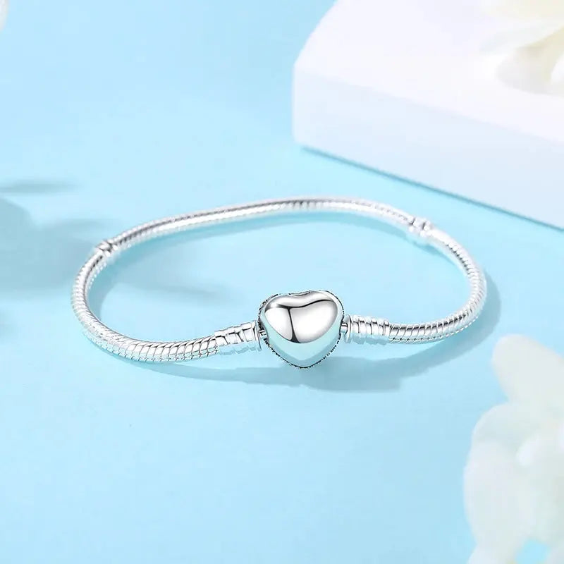 Brazaletes Pulseras de Plata de Ley 925 Originales Charms de Clip Corazón de Amor
