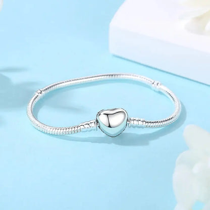 Original 925 Sterling Silver Bracelets Bangles Love Heart Clip Charms